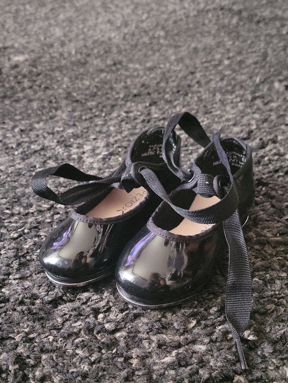 Capezio Black Patent Mary Jane Flats with Ribbon Tie